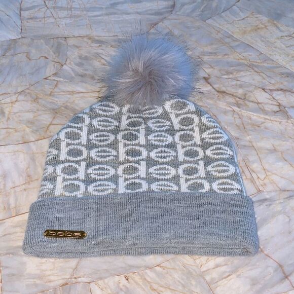 BEBE  Hat ‎ Gray/White with Logo Beanie Pom Ski One Size main image 5